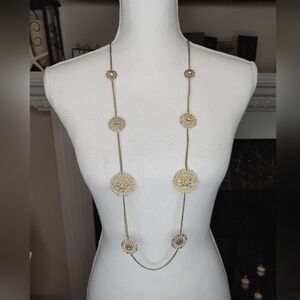 VCLM FILIGREE LONG NECKLACE, GOLD TONE 41"